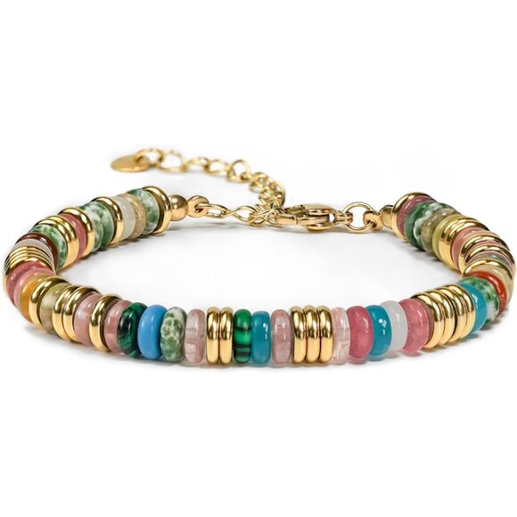Colorful Gold Beaded Stone Rainbow Bracelets for Women's - Picture 1 of 6